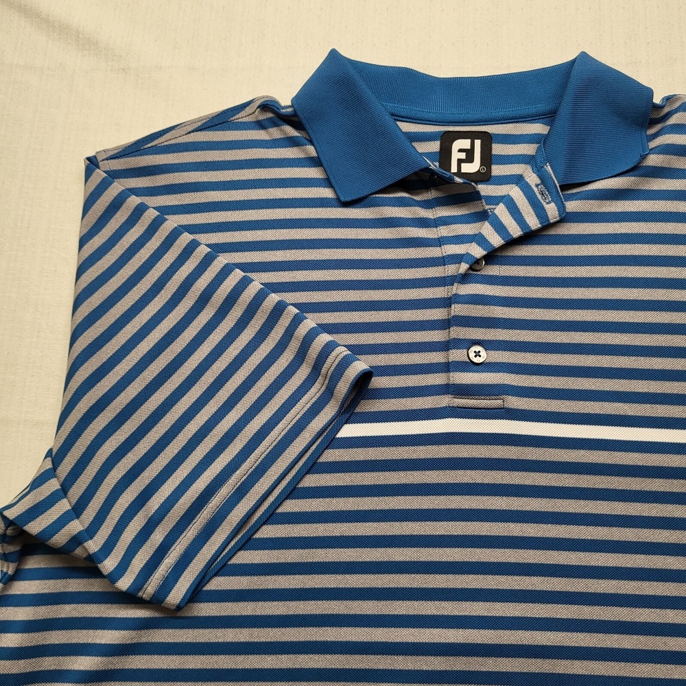 Footjoy Golf Polo Shirt Mens Large Gray Blue Stripe Short Sleeve Lightweight